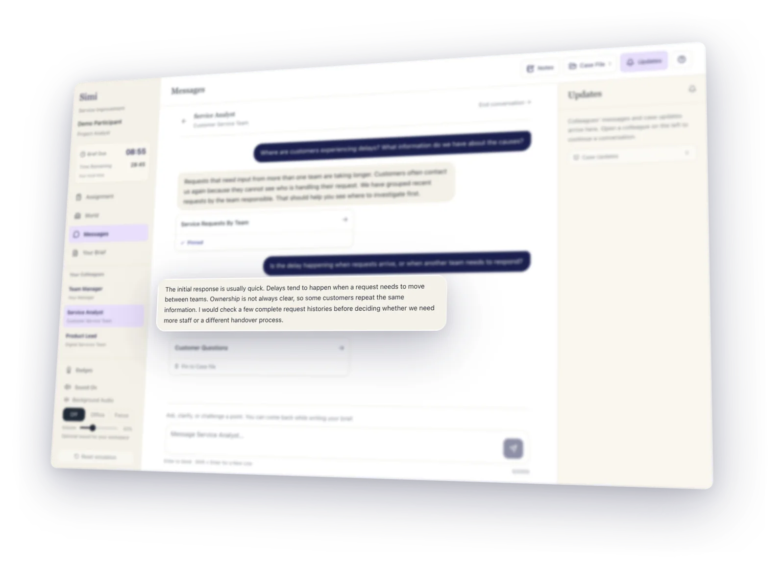 Simi conversation workspace with an AI colleague